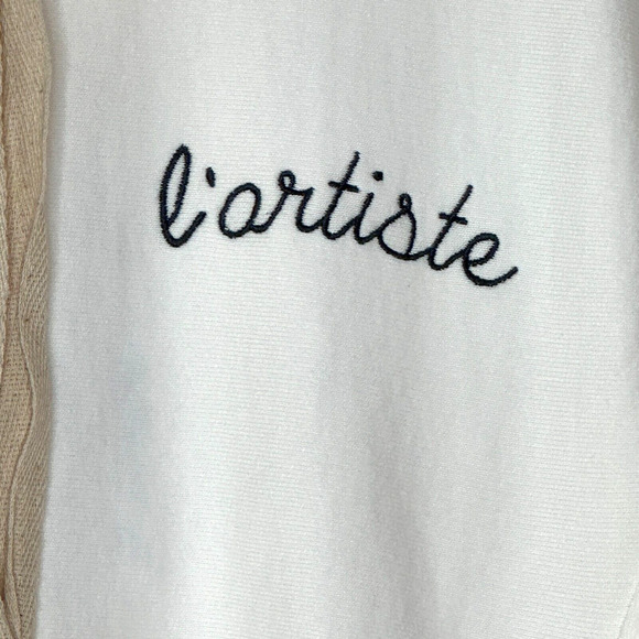 Sandrine Rose L'Artiste Distressed Pullover Hoodie Sweatshirt Cream Women XS NWT - Picture 4 of 11